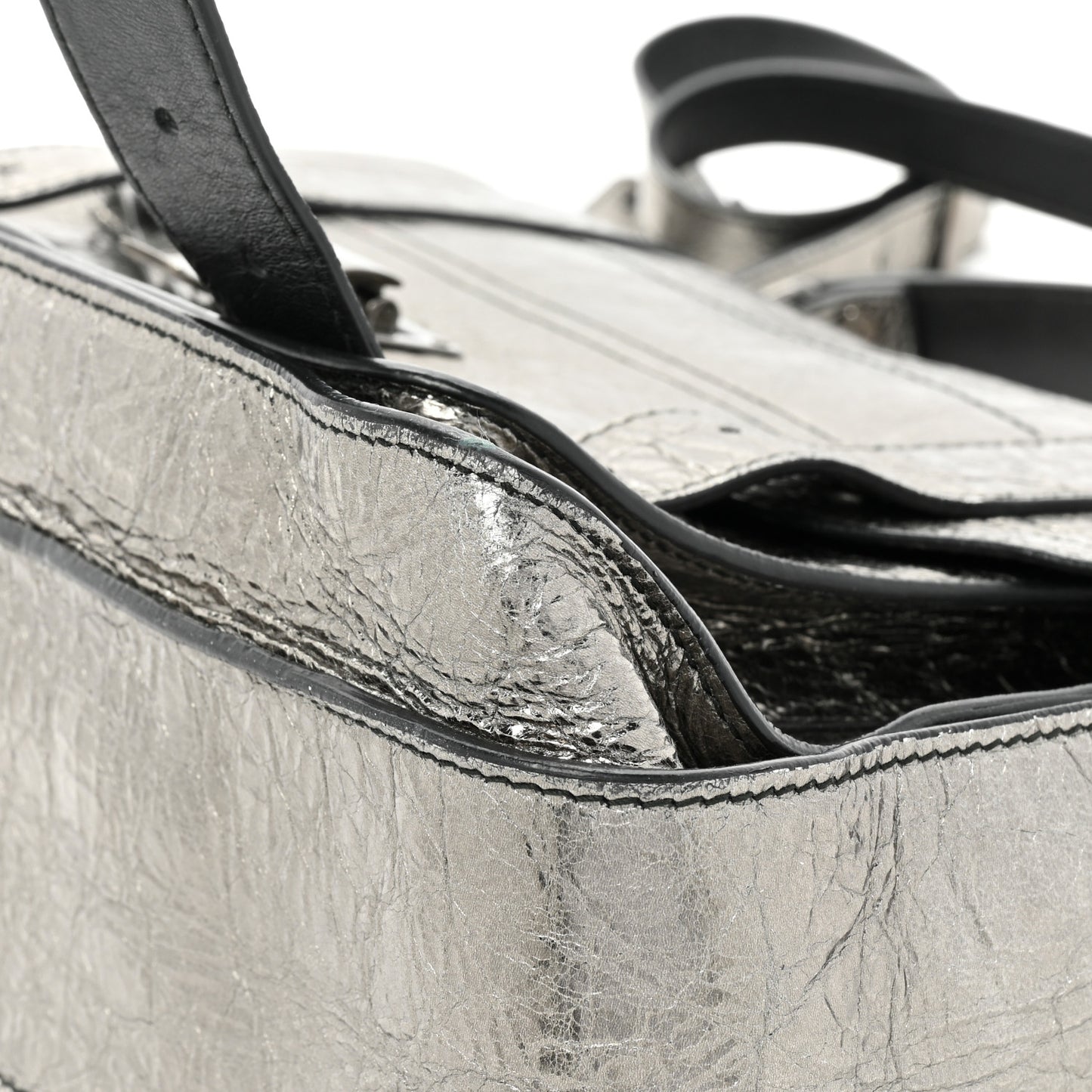 Metallic Paper Lambskin Medium PS1 Plus Zip Satchel Gun Metal