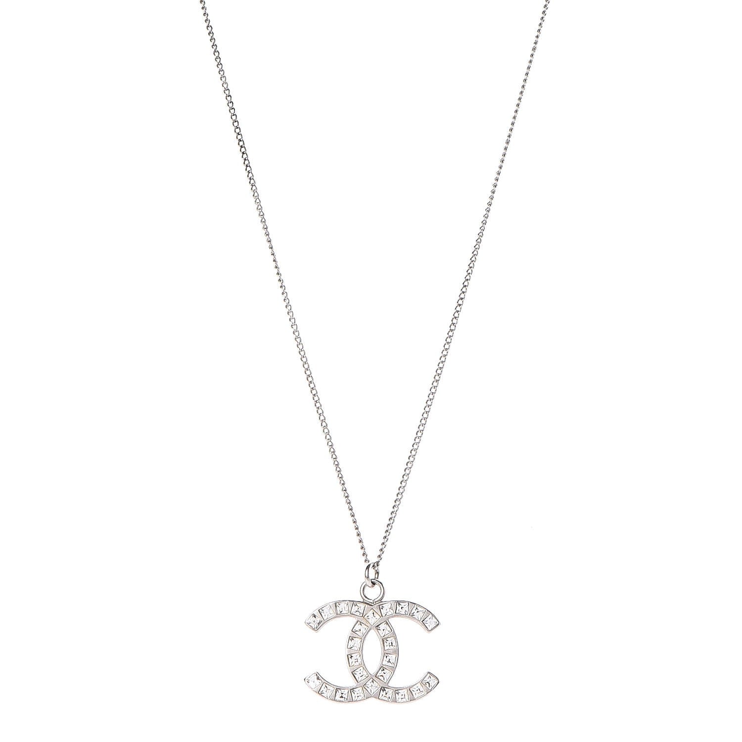 Chanel Baguette Crystal CC Necklace Silver 1 of 4