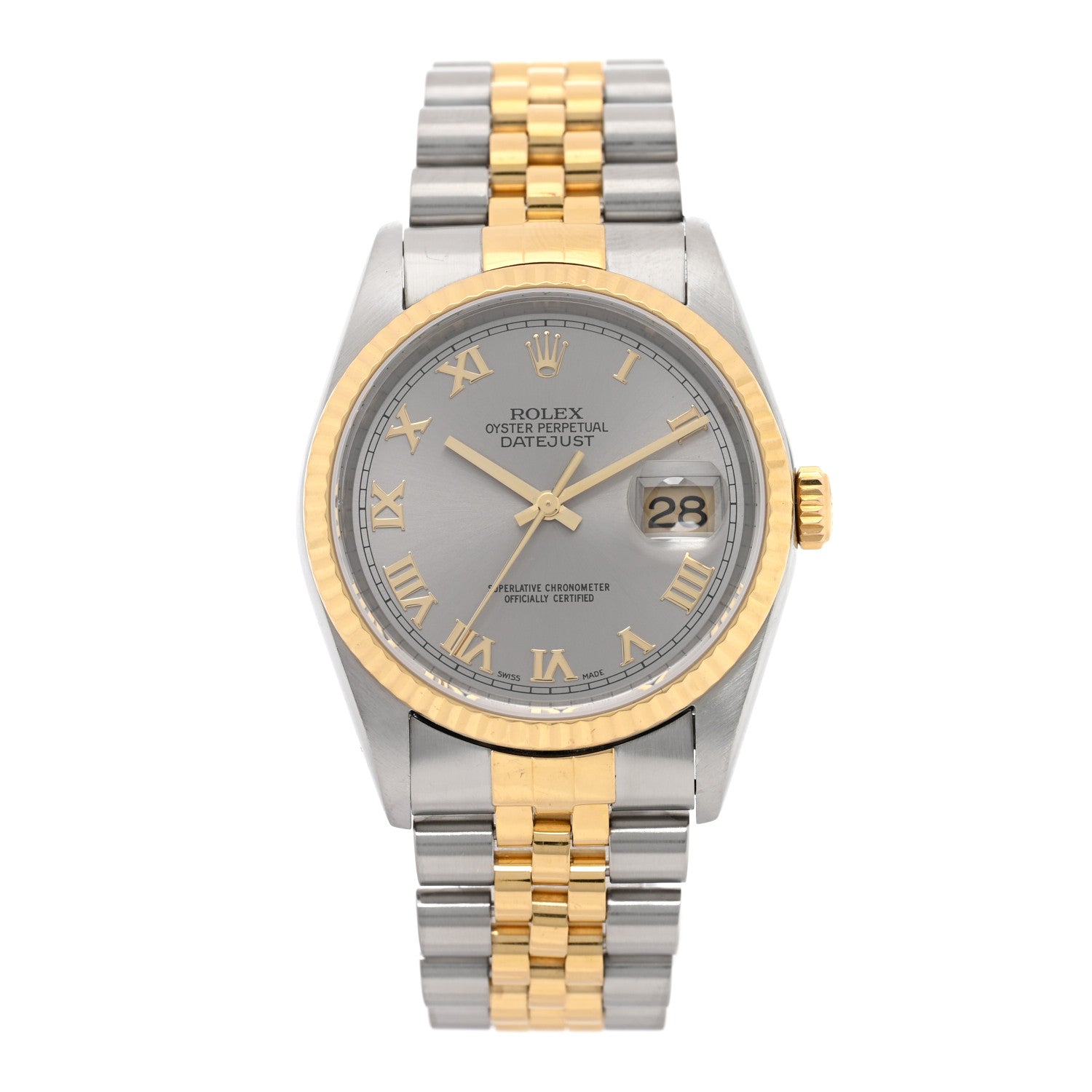 Rolex Stainless Steel 18K Yellow Gold 36mm Oyster Perpetual Datejust Watch Silver Roman 16233 1 of 4
