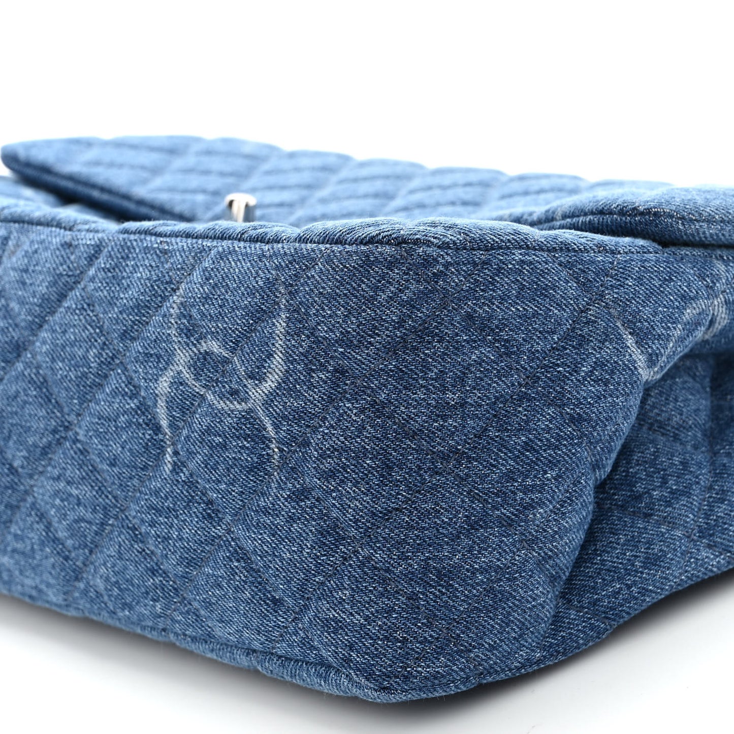 Denim Quilted CC Print Jumbo Single Flap Blue