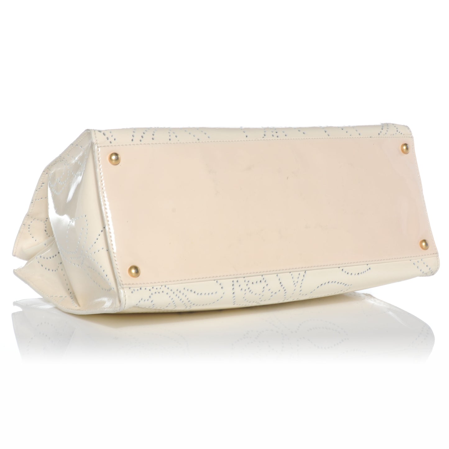 Patent Perforated Camellia Tote Ivory