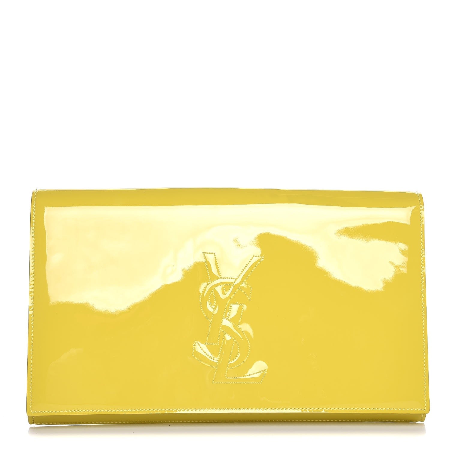 Saint Laurent Patent Calfskin Monogram Large Belle De Jour Clutch Yellow 1 of 6