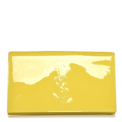 Saint Laurent Patent Calfskin Monogram Large Belle De Jour Clutch Yellow 1 of 6