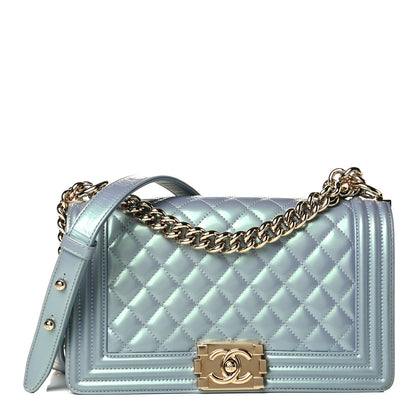 Chanel Iridescent Patent Calfskin Quilted Medium Boy Flap Light Blue 1 of 7