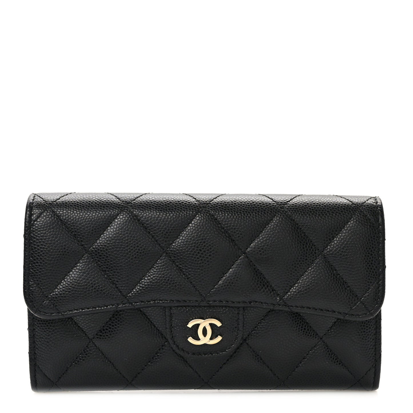 Caviar Quilted Medium Gusset Flap Wallet Black