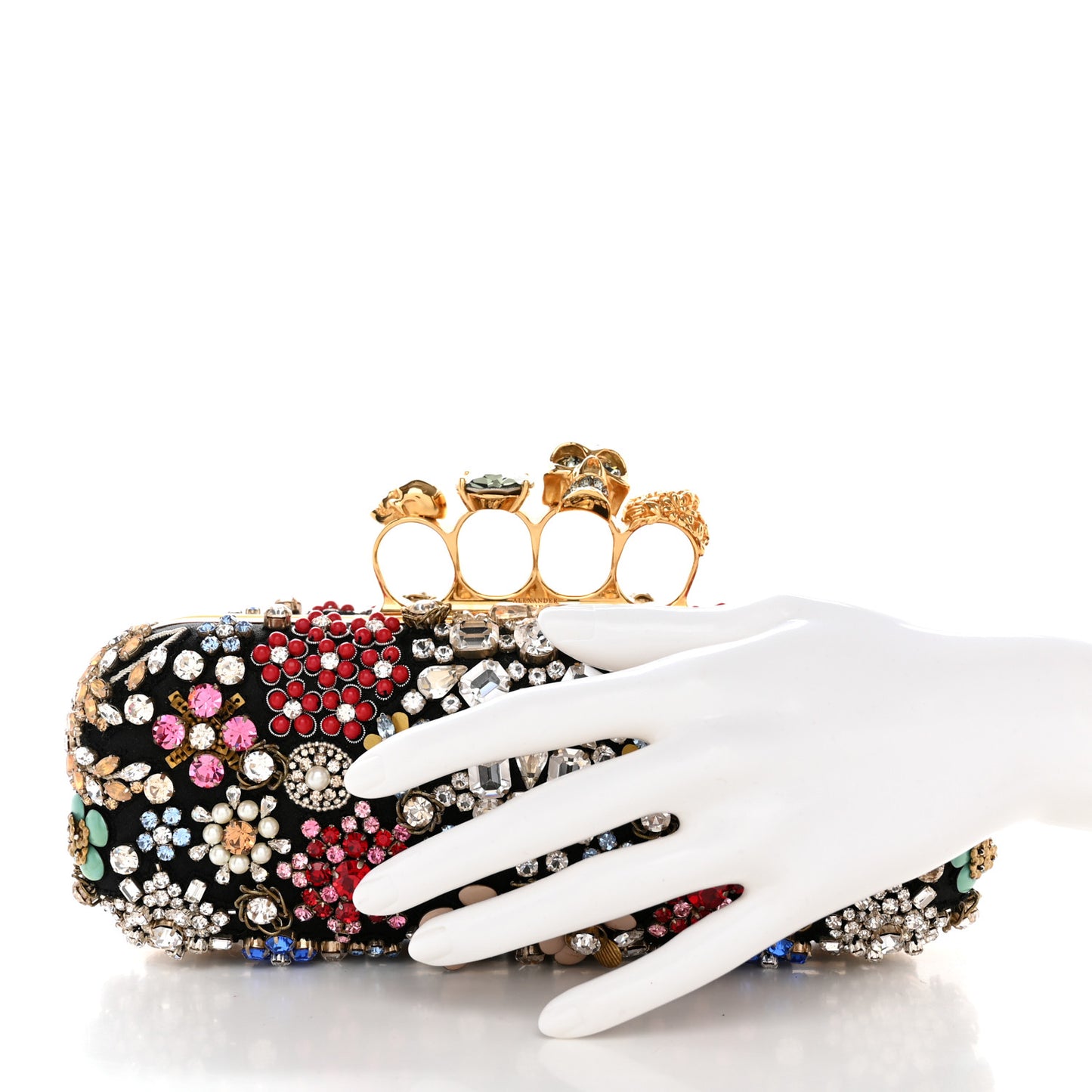 Silk Crystal Knucklebox Clutch Black