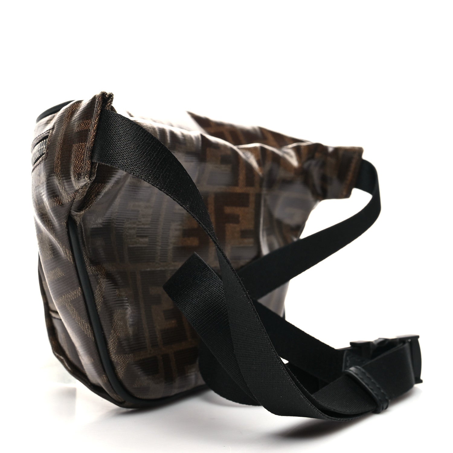 Fendi Glazed Fabric Vitello Century FF 1974 Stamp Patch Mens Pocket Belt Bag Mogano Panna Black 3 of 11