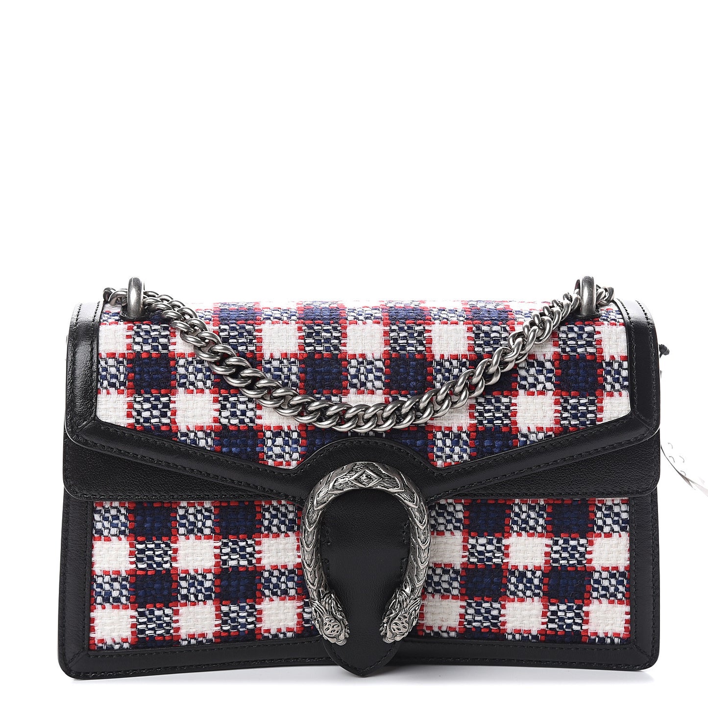 Vintage Tweed Check Small Dionysus Shoulder Bag White Hibiscus Red Marine