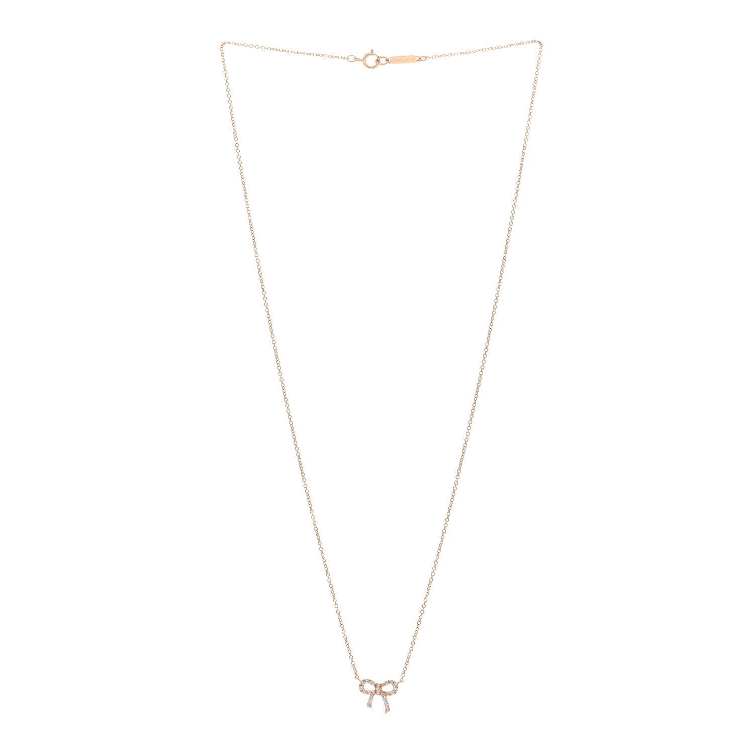 Tiffany 18K Rose Gold Diamond Mini Bow Pendant Necklace 3 of 6