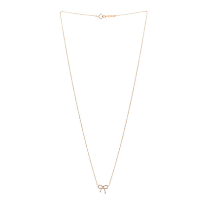 Tiffany 18K Rose Gold Diamond Mini Bow Pendant Necklace 3 of 6
