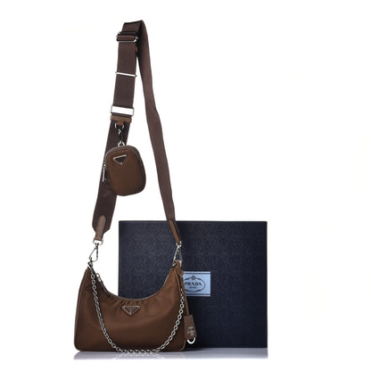Prada Tessuto Nylon Saffiano Re-Edition 2005 Shoulder Bag Cacao 10 of 10
