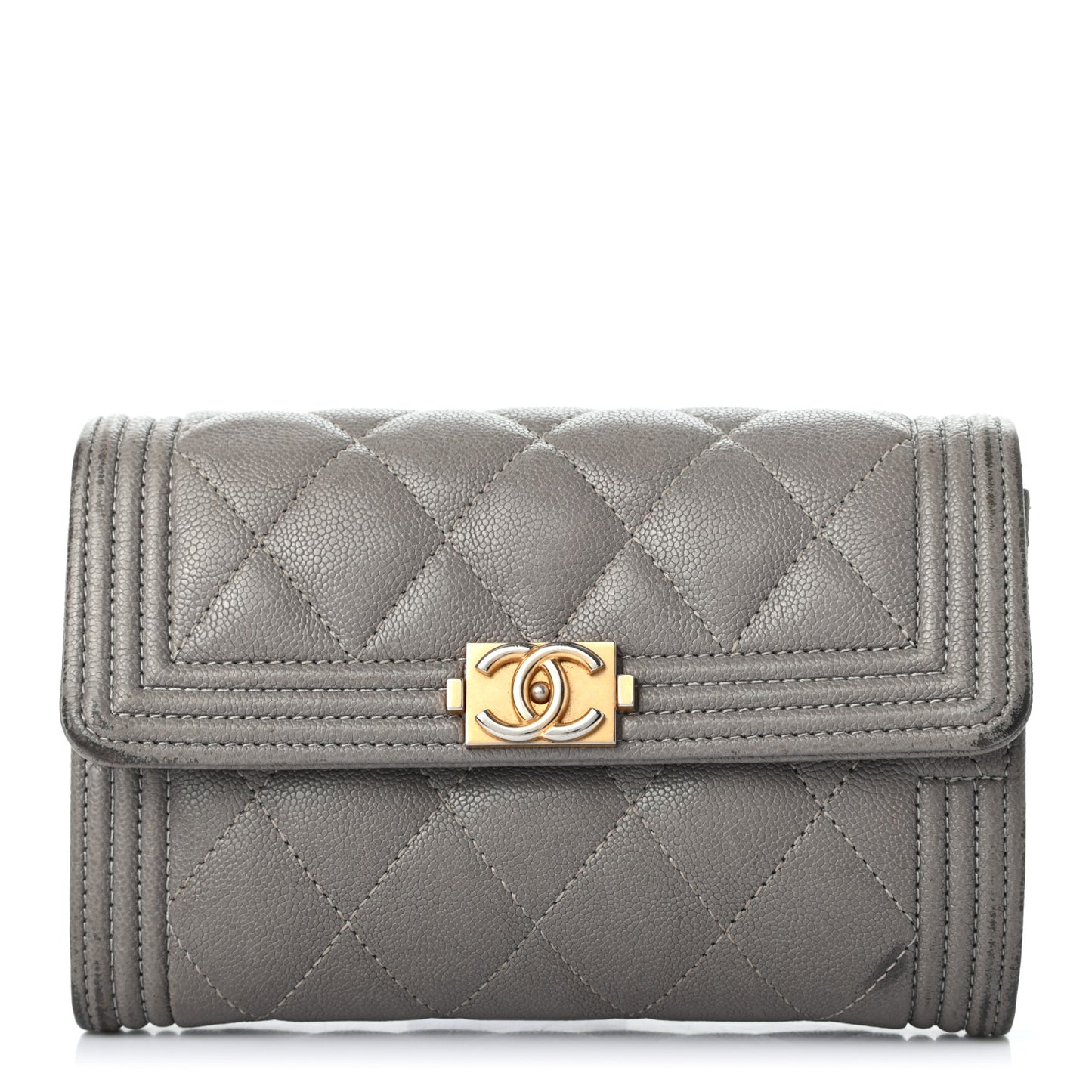 Caviar Quilted Medium Boy Flap Wallet Grey