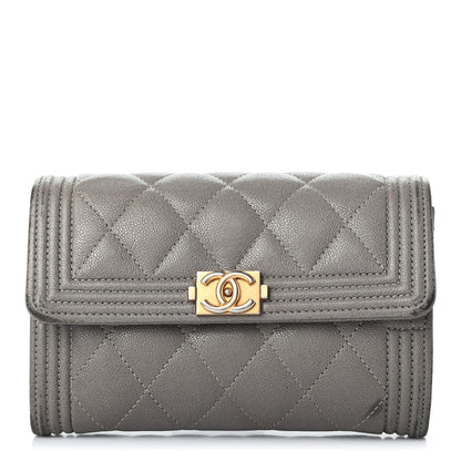 Chanel Caviar Quilted Medium Boy Flap Wallet Grey 1 of 12