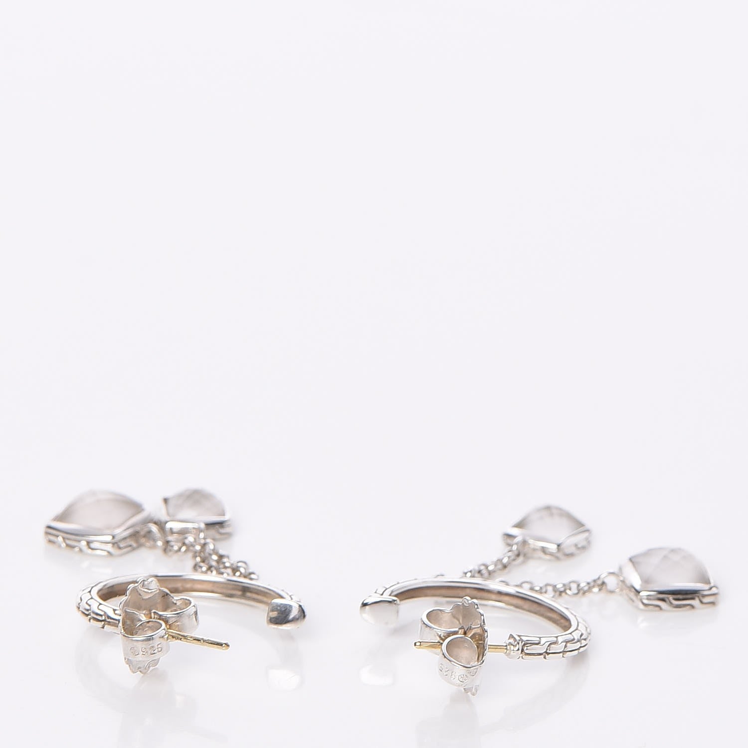 Louis Vuitton JOHN HARDY Sterling Silver White Quartz Batu Classic Chain Hoop Earrings 3 of 5