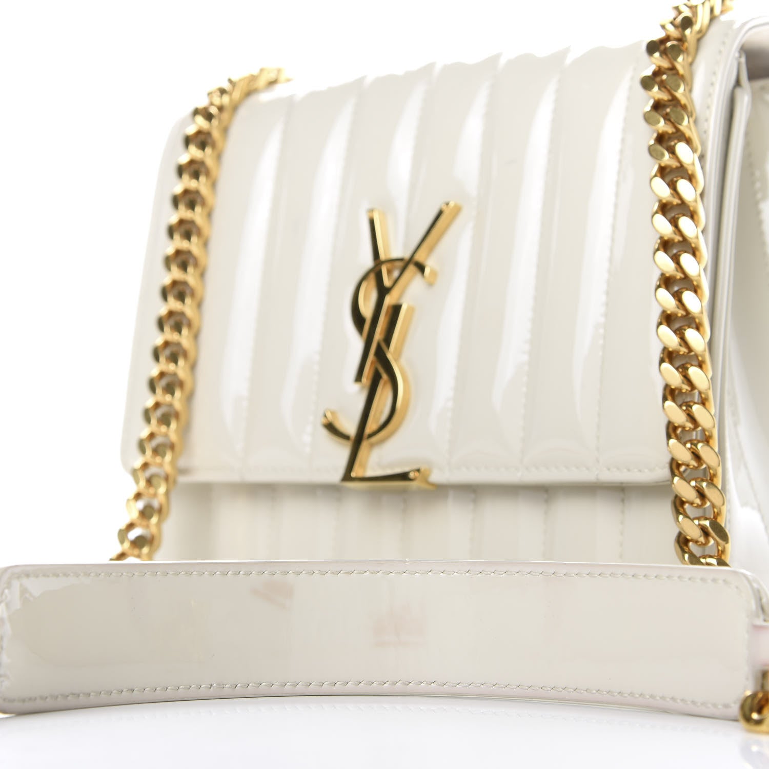 Saint Laurent Patent Calfskin Matelasse Monogram Medium Vicky Chain Bag White 9 of 12