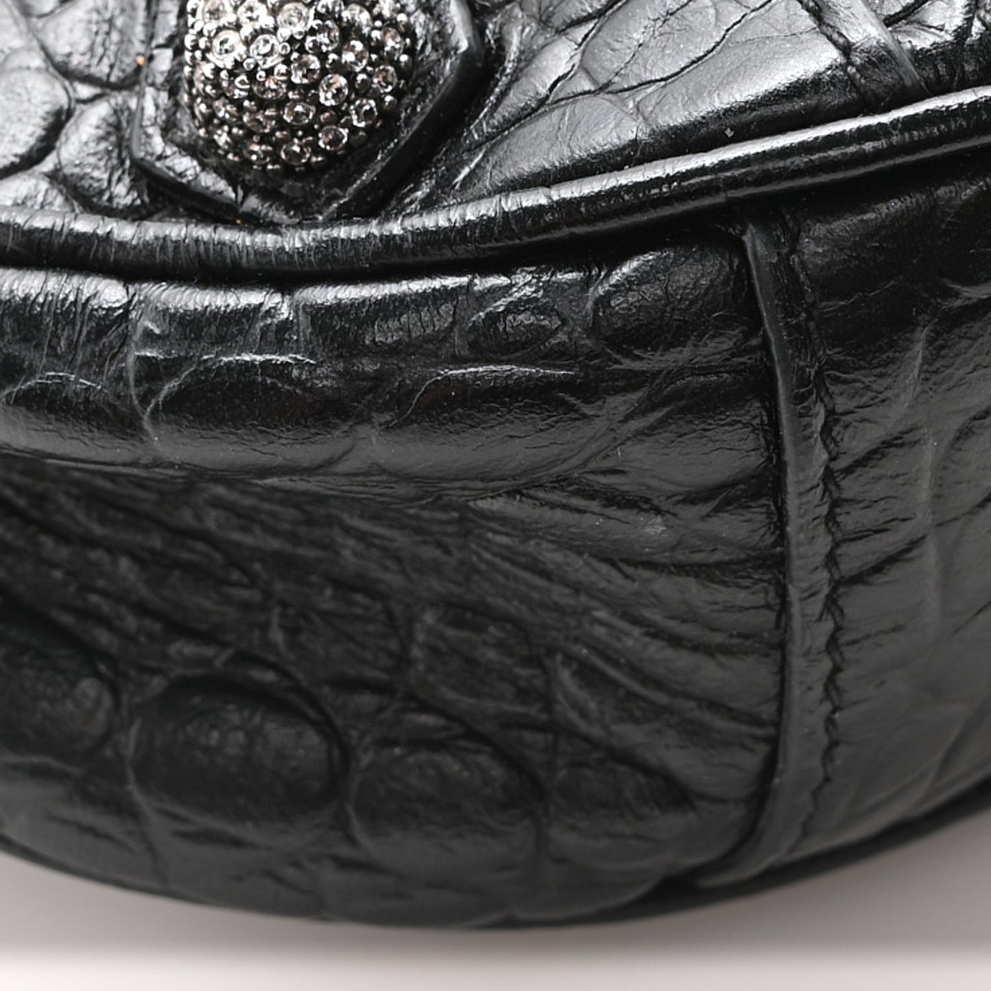 Extra Supple Calfskin Crystal Crocodile Embossed Le Cagole Shoulder Bag XS Black