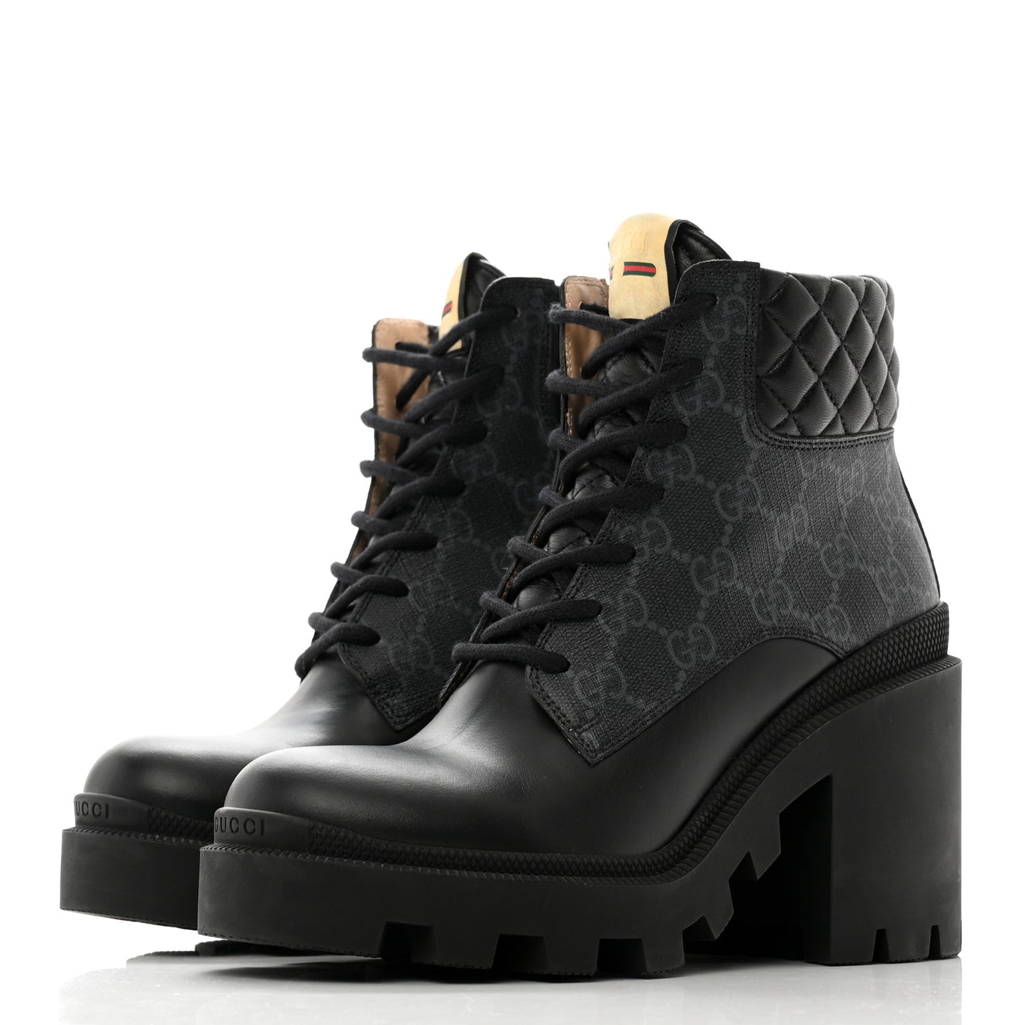 Apollo Calfskin GG Supreme Nappa Samoa Quilted Lace Up Ankle Boots 36 Black