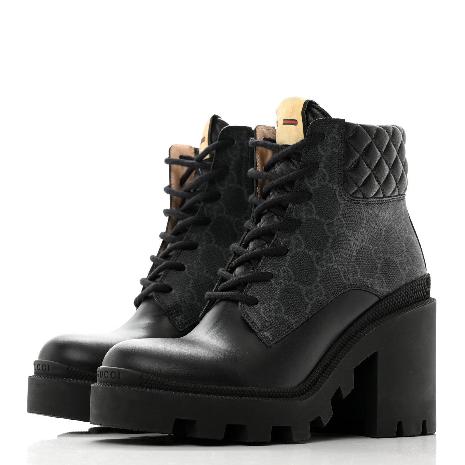 Gucci Apollo Calfskin GG Supreme Nappa Samoa Quilted Lace Up Ankle Boots 36 Black 3 of 9