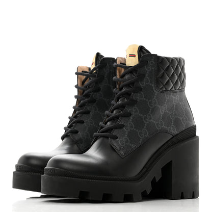 Gucci Apollo Calfskin GG Supreme Nappa Samoa Quilted Lace Up Ankle Boots 36 Black 3 of 9
