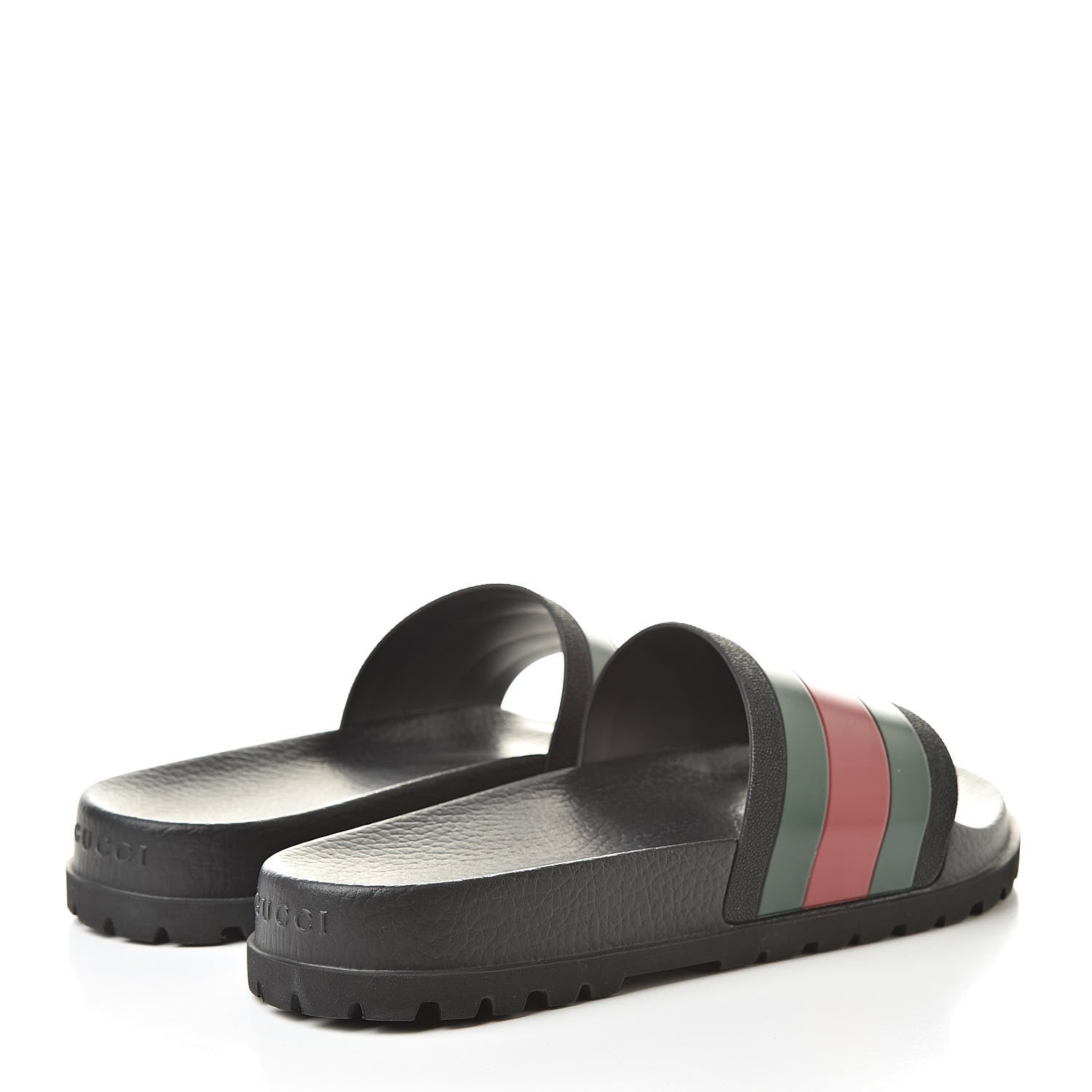Gucci Rubber Web Mens Lug Sole Slide Sandals 9 Black Green Red 4 of 7