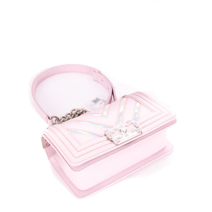Chanel Lambskin Iridescent PVC Chevron Quilted Small Boy Flap Light Pink Silver 4 of 15