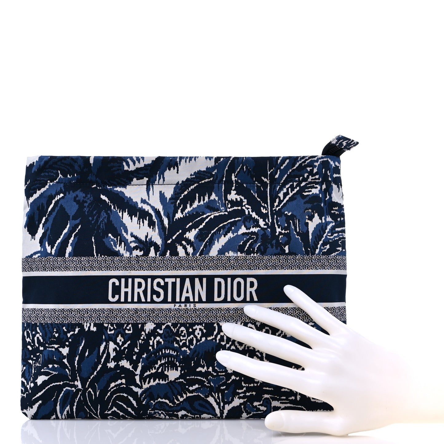 Embroidered Palm Tree Toile De Jouy Diortravel Zipped Pouch Blue