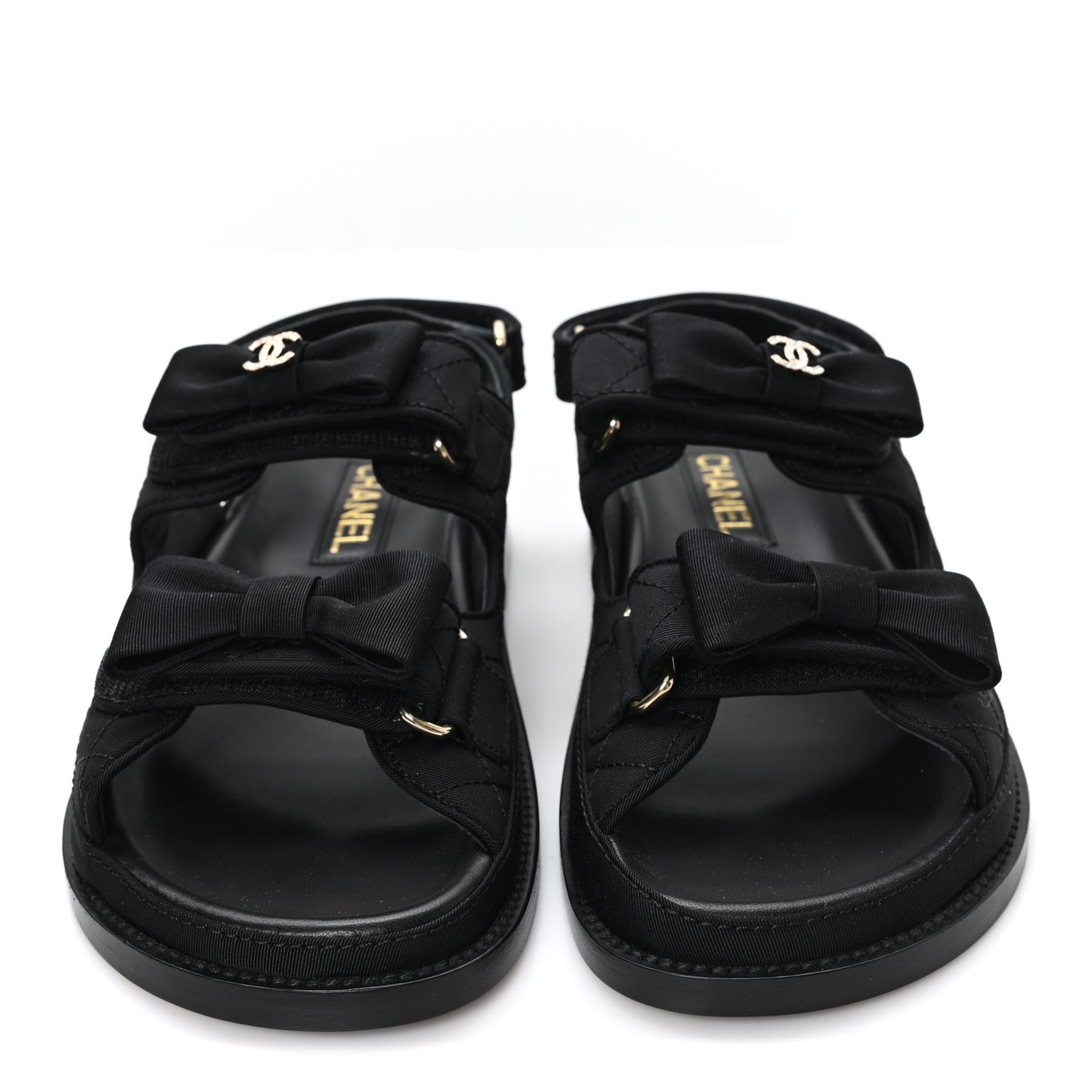 Grosgrain Quilted Bow Dad Sandals 38 Black
