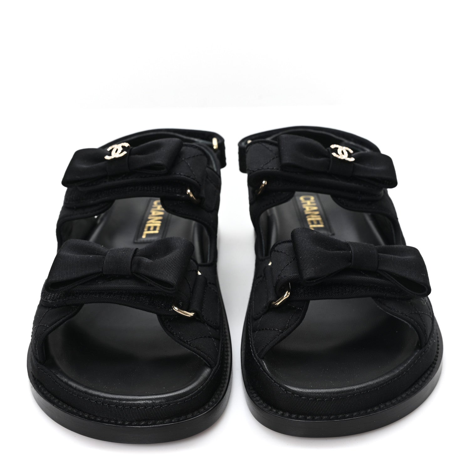 Chanel Grosgrain Quilted Bow Dad Sandals 38 Black 3 of 10