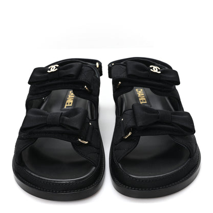 Chanel Grosgrain Quilted Bow Dad Sandals 38 Black 3 of 10