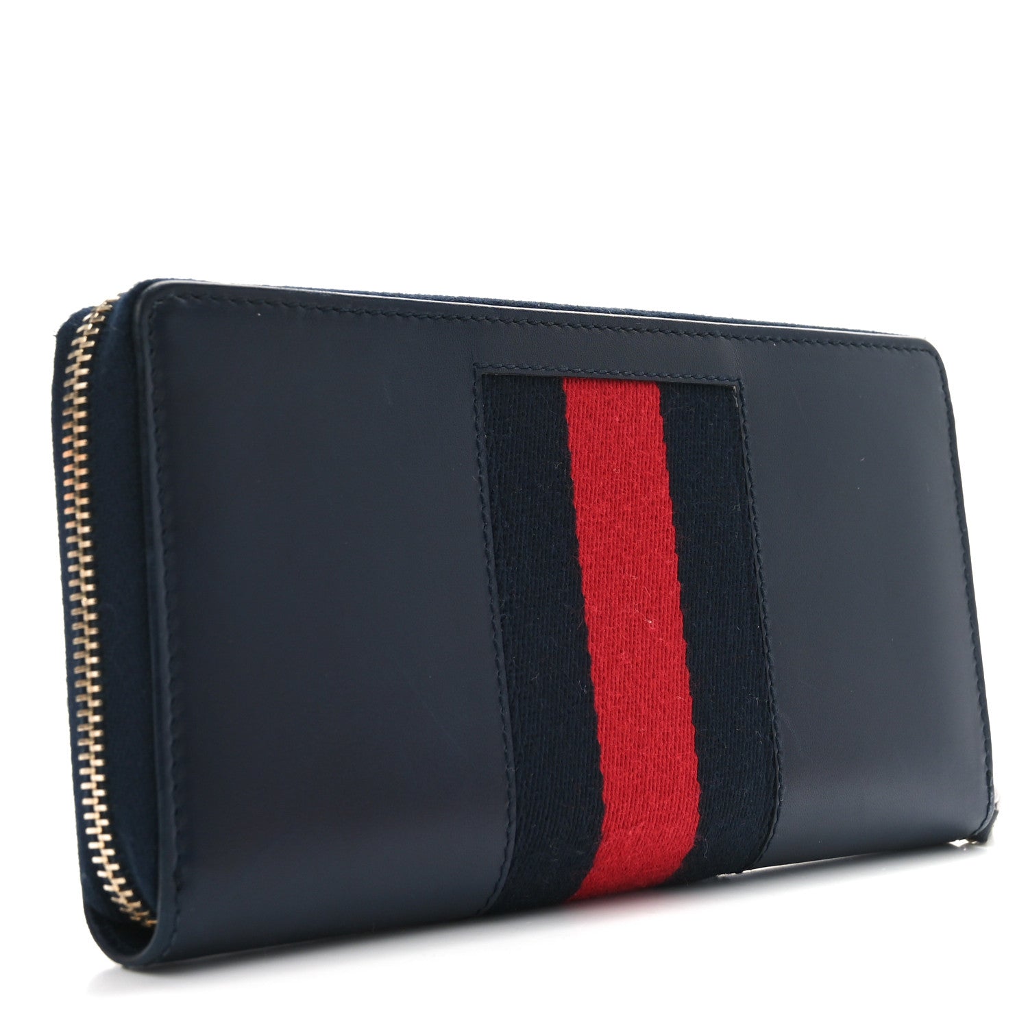 Gucci Calfskin Web Zip Around Wallet Navy 3 of 8