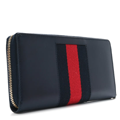 Gucci Calfskin Web Zip Around Wallet Navy 3 of 8