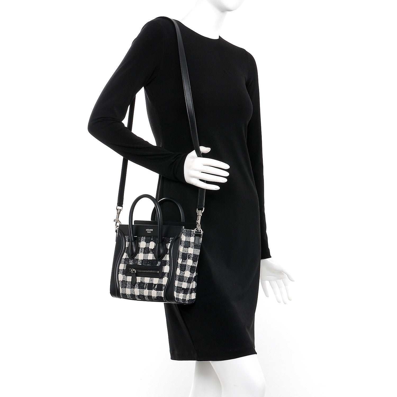 Celine Canvas Calfskin Nano Luggage White Black 2 of 7