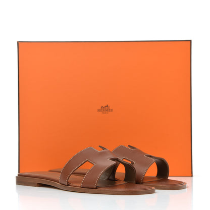 Hermes Box Calfskin Oran Sandals 37 Gold 10 of 10