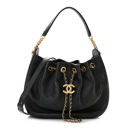 Chanel Grained Calfskin Chevron Drawstring Bucket Bag Black 1 of 12