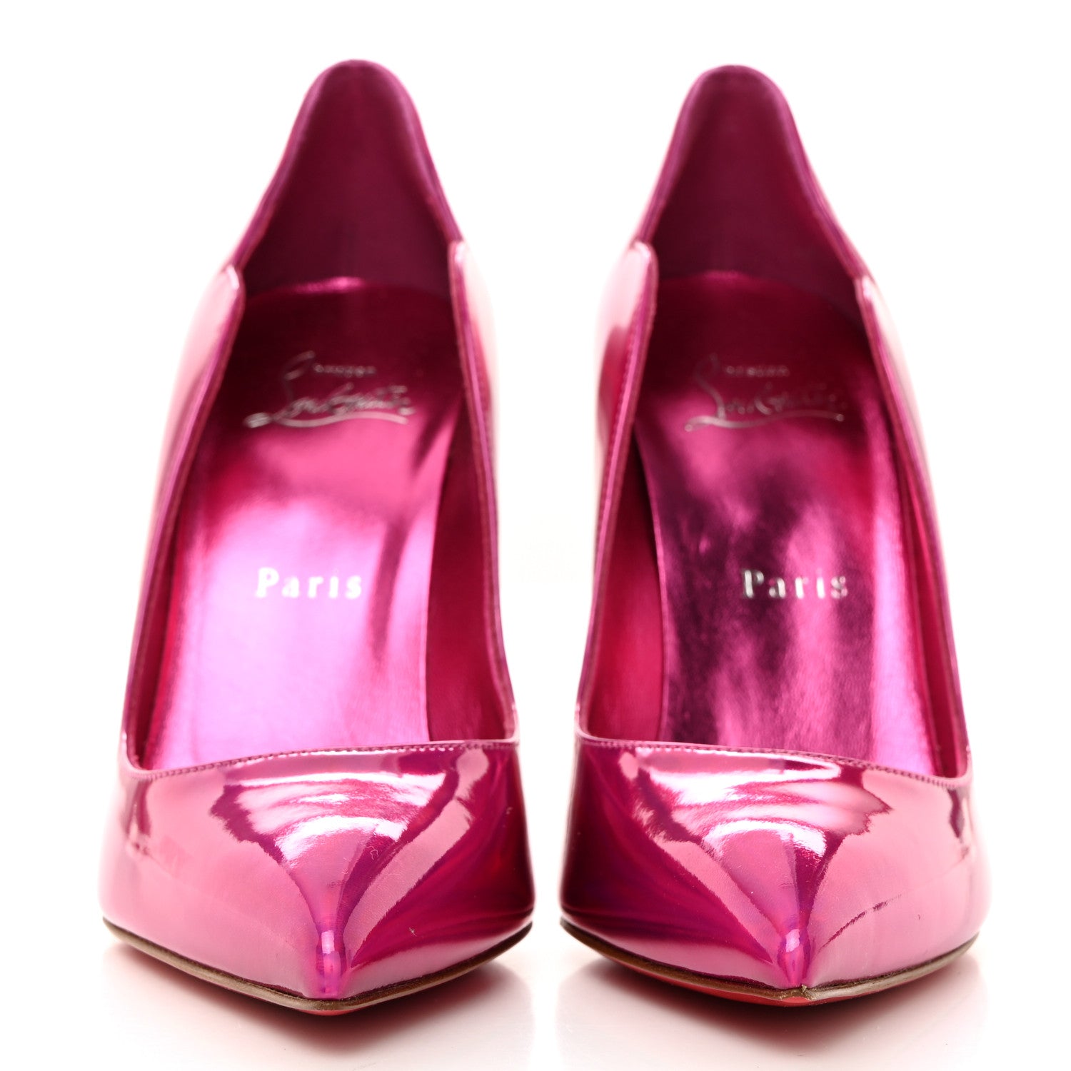 Christian Louboutin Metallic Patent Psychic Hot Chick Pumps 37 Fuxia 2 of 7