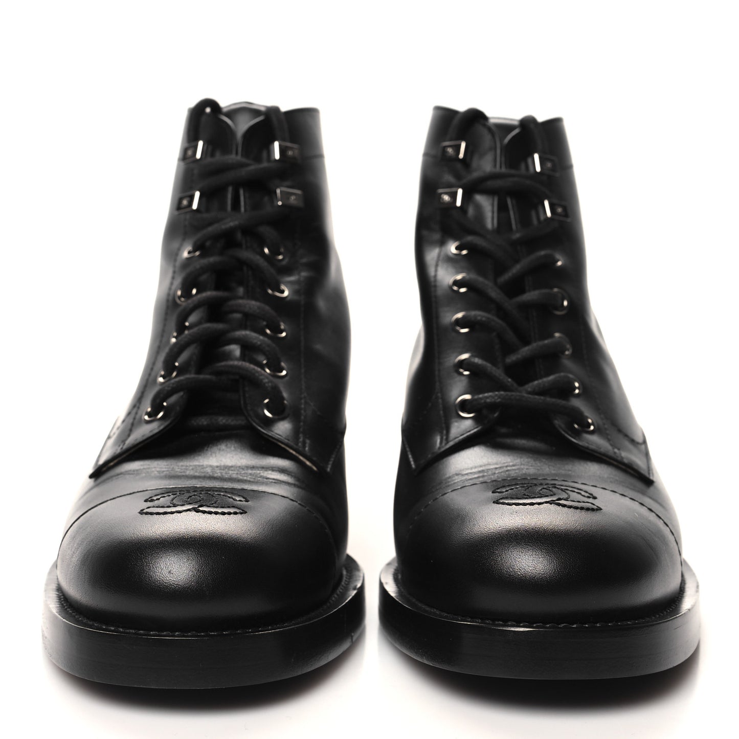 Calfskin Lace Up CC Combat Boots 40.5 Black