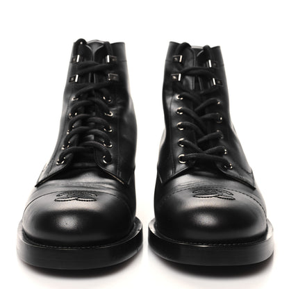 Chanel Calfskin Lace Up CC Combat Boots 40.5 Black 2 of 10