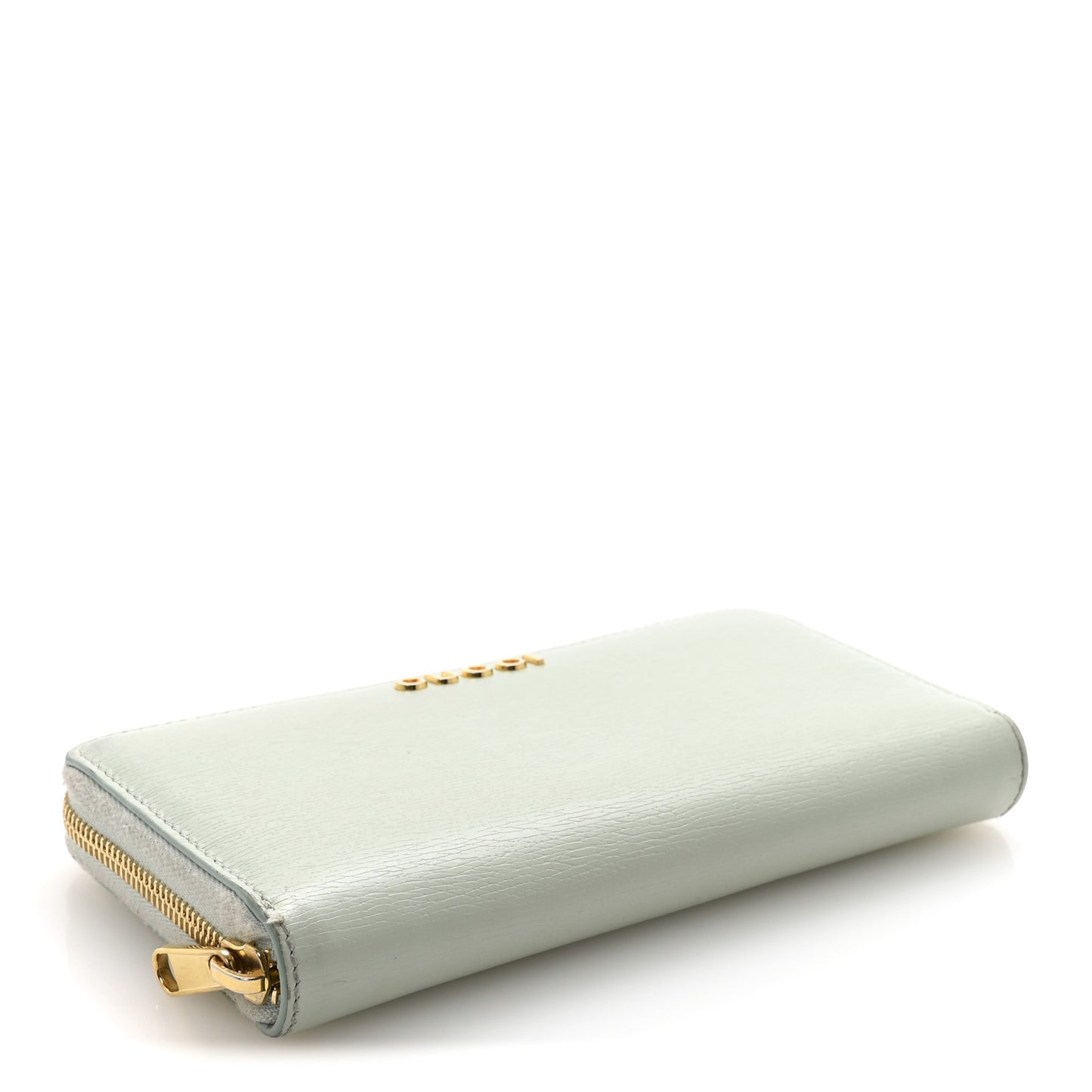 Textured Calfskin Gucci Script Zip Around Wallet Light Blue