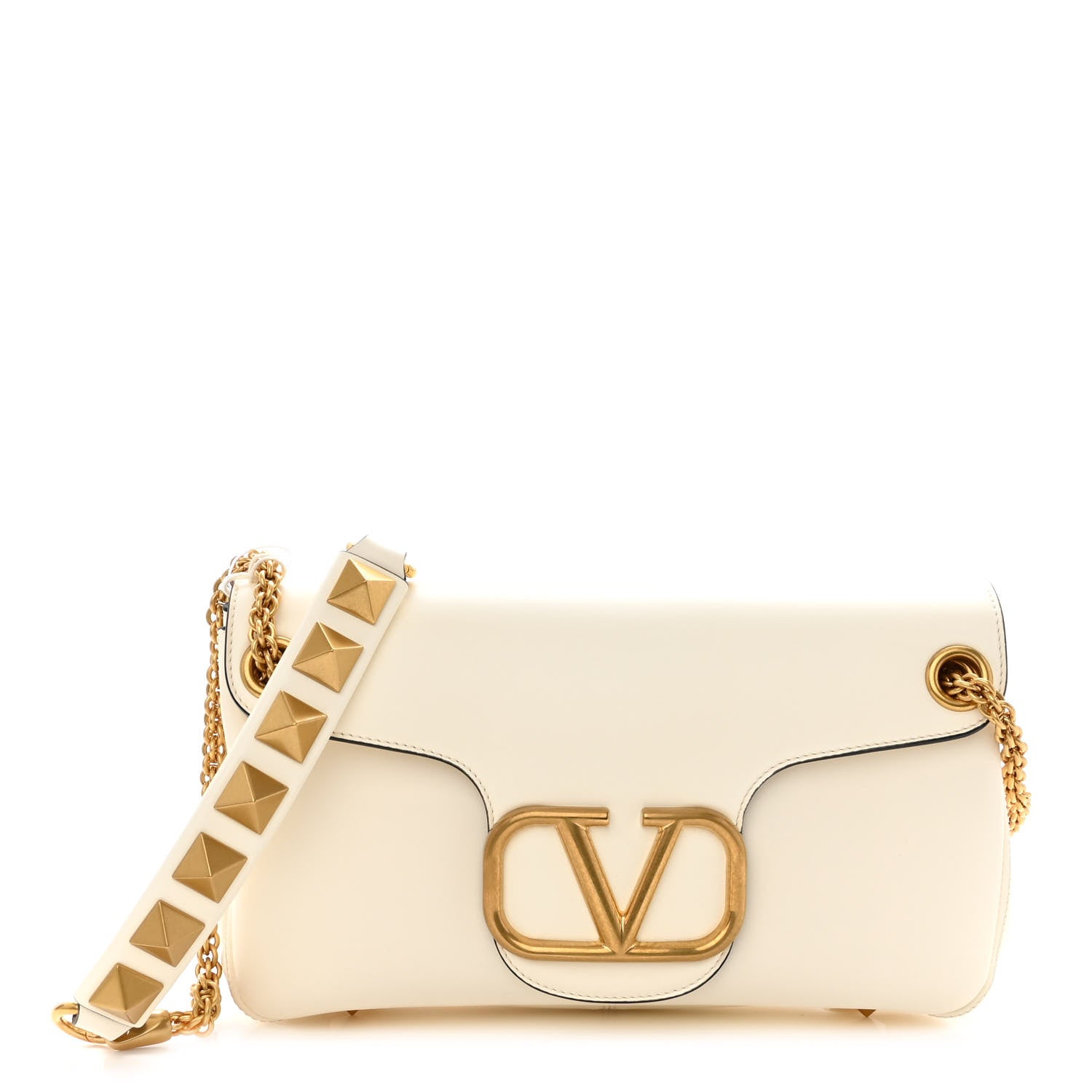 Valentino Garavani Nappa Stud Sign Shoulder Bag Ivory 1 of 9