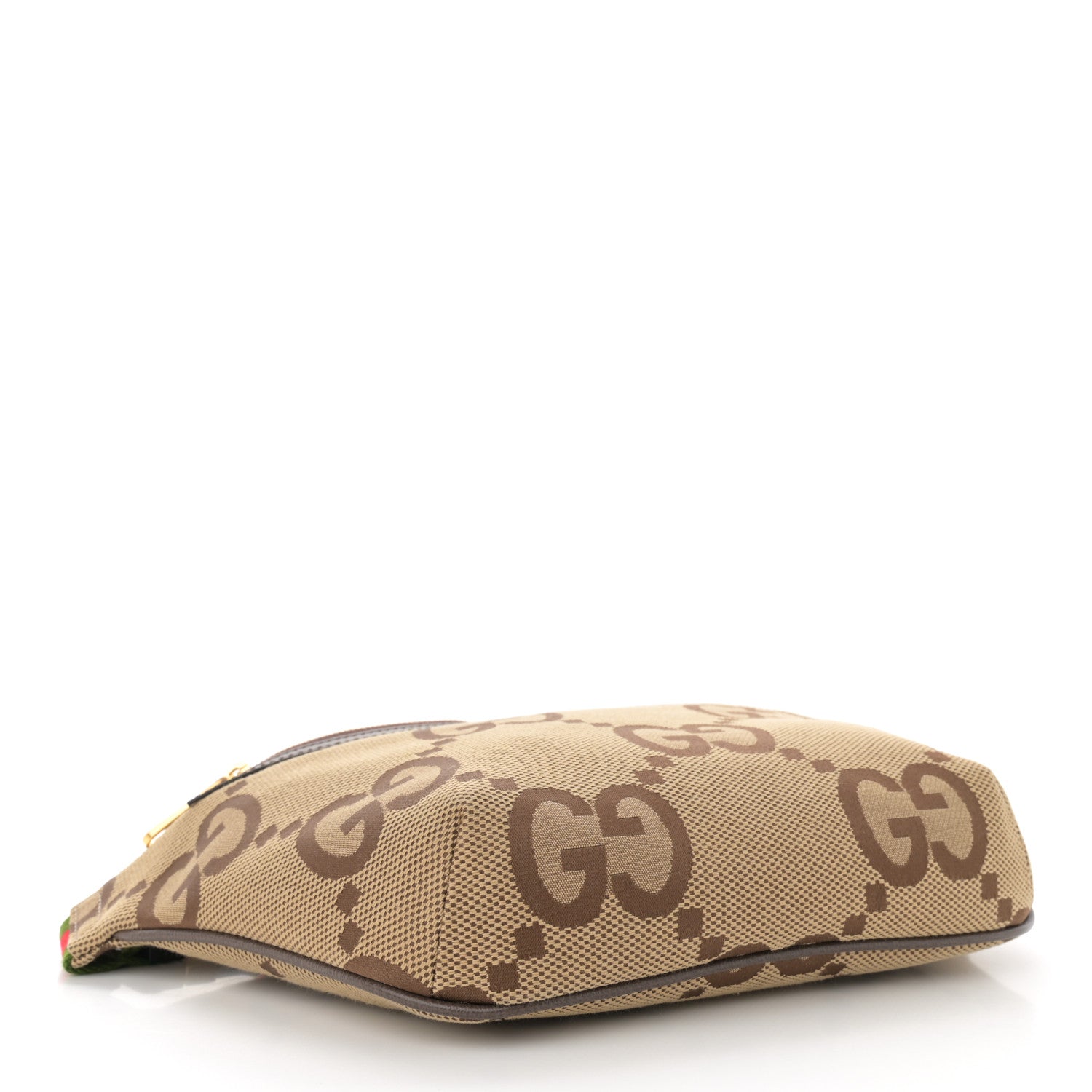 Gucci Monogram Jumbo GG Textured Dollar Calfskin Web Belt Bag Camel Ebony New Acero 4 of 11