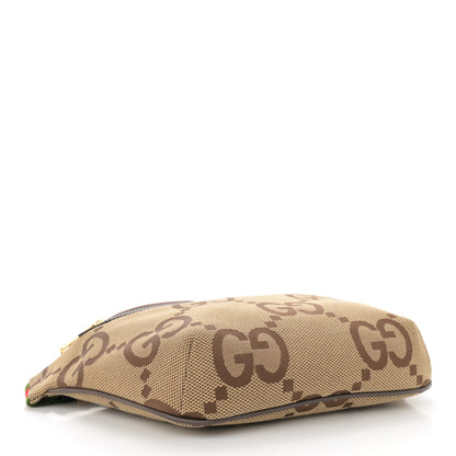 Gucci Monogram Jumbo GG Textured Dollar Calfskin Web Belt Bag Camel Ebony New Acero 4 of 11