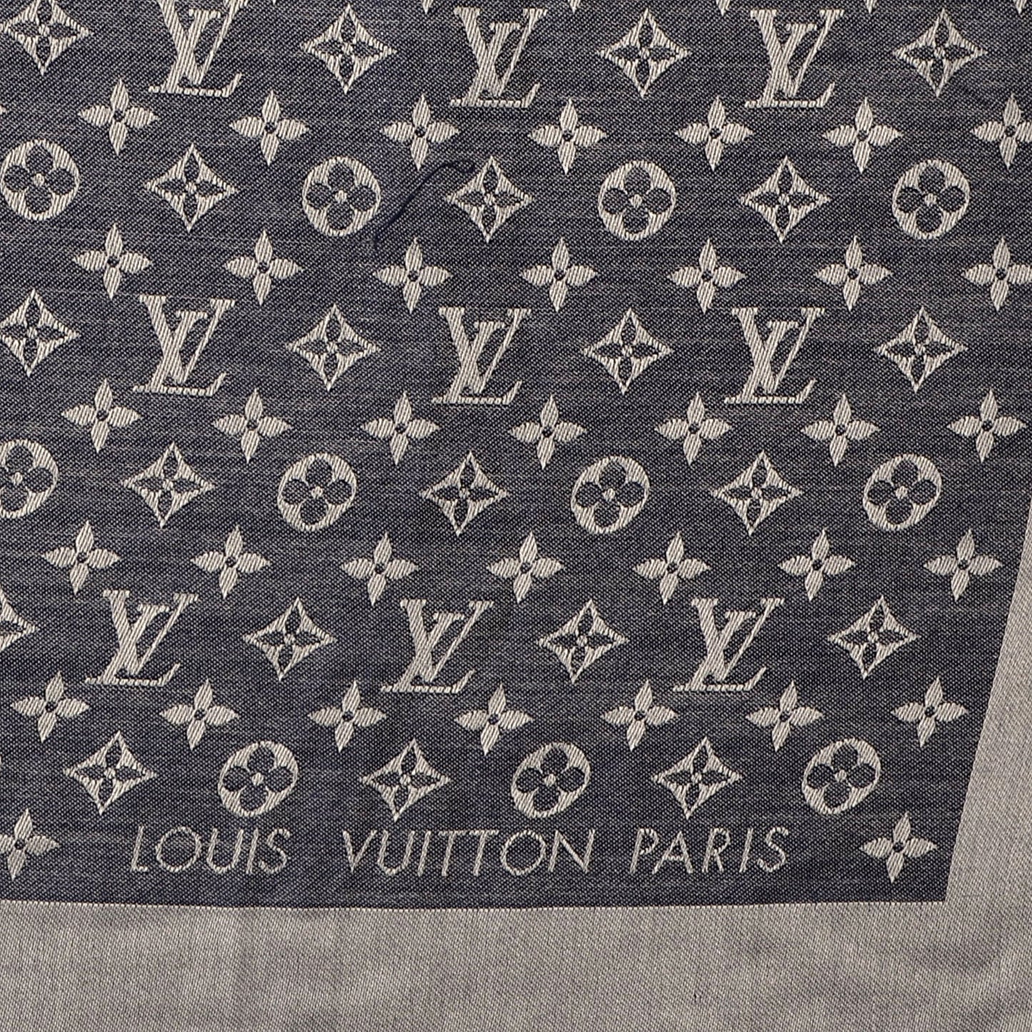 Wool Silk Monogram Denim Shawl Blue