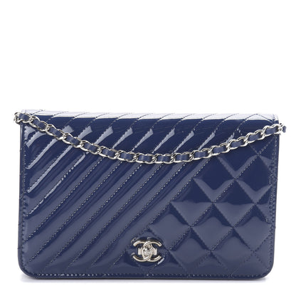 Chanel Patent Quilted Coco Boy Wallet On Chain WOC Blue 1 of 10