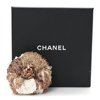 Chanel Metallic Tweed CC Camellia Brooch Gold Ivory 4 of 4