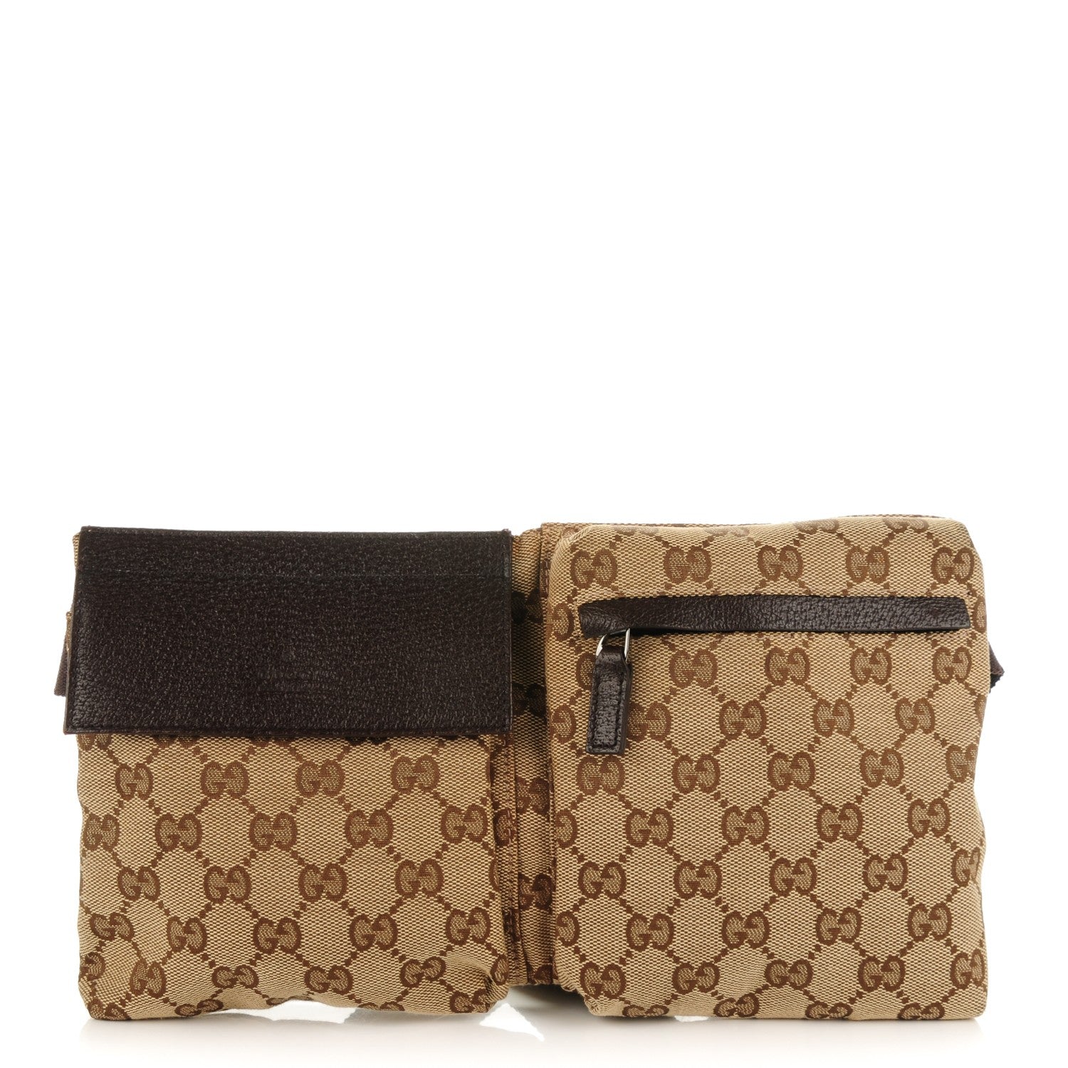 Gucci GG Monogram Double Pocket Belt Bag Dark Brown 1 of 7