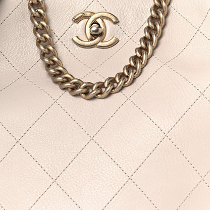 Chanel Calfskin Stitched Large Button Up Hobo Ivory Black 8 of 19