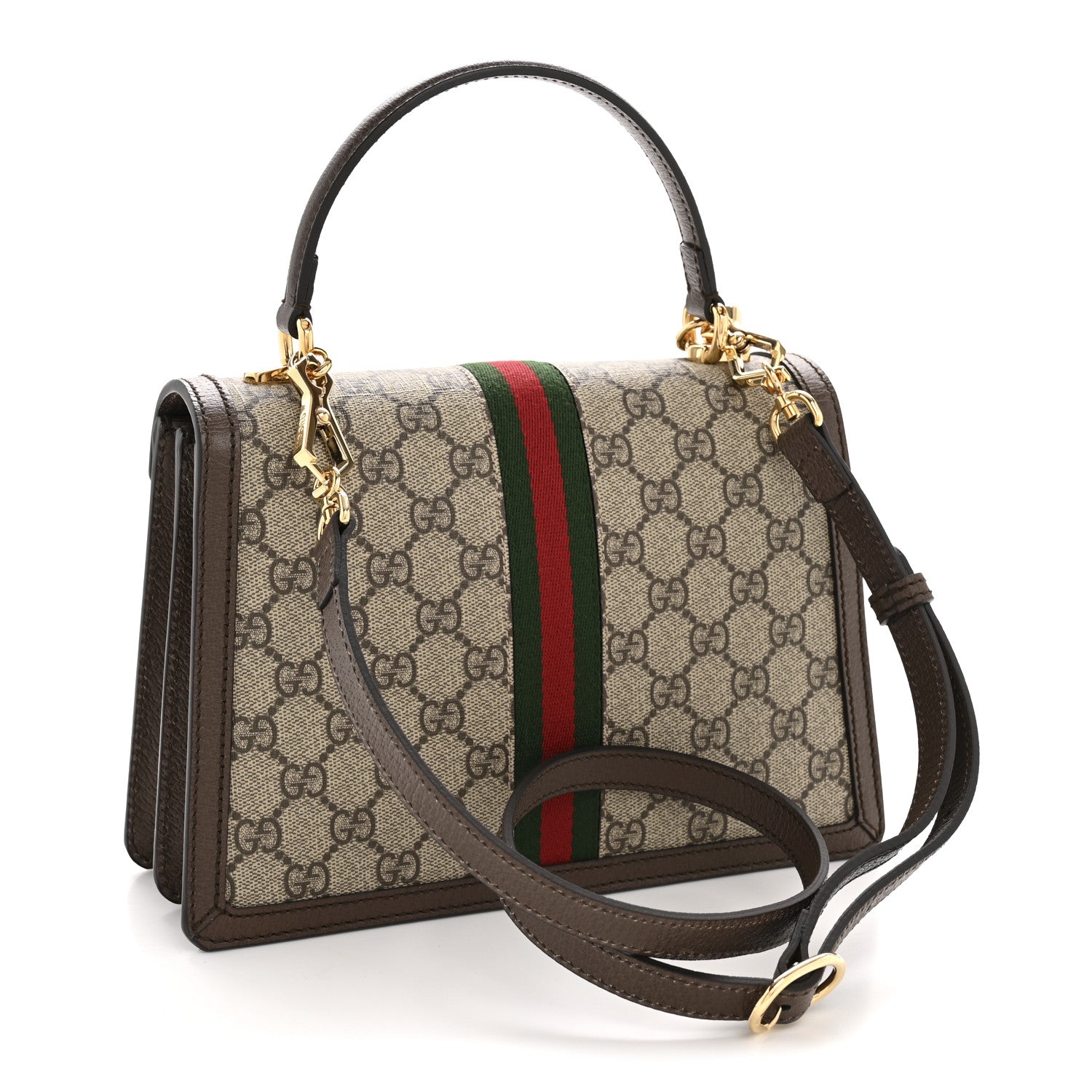 Gucci GG Supreme Monogram Textured Dollar Calfskin Web Small Ophidia Padlock Top Handle Bag Beige Ebony New Acero 3 of 11