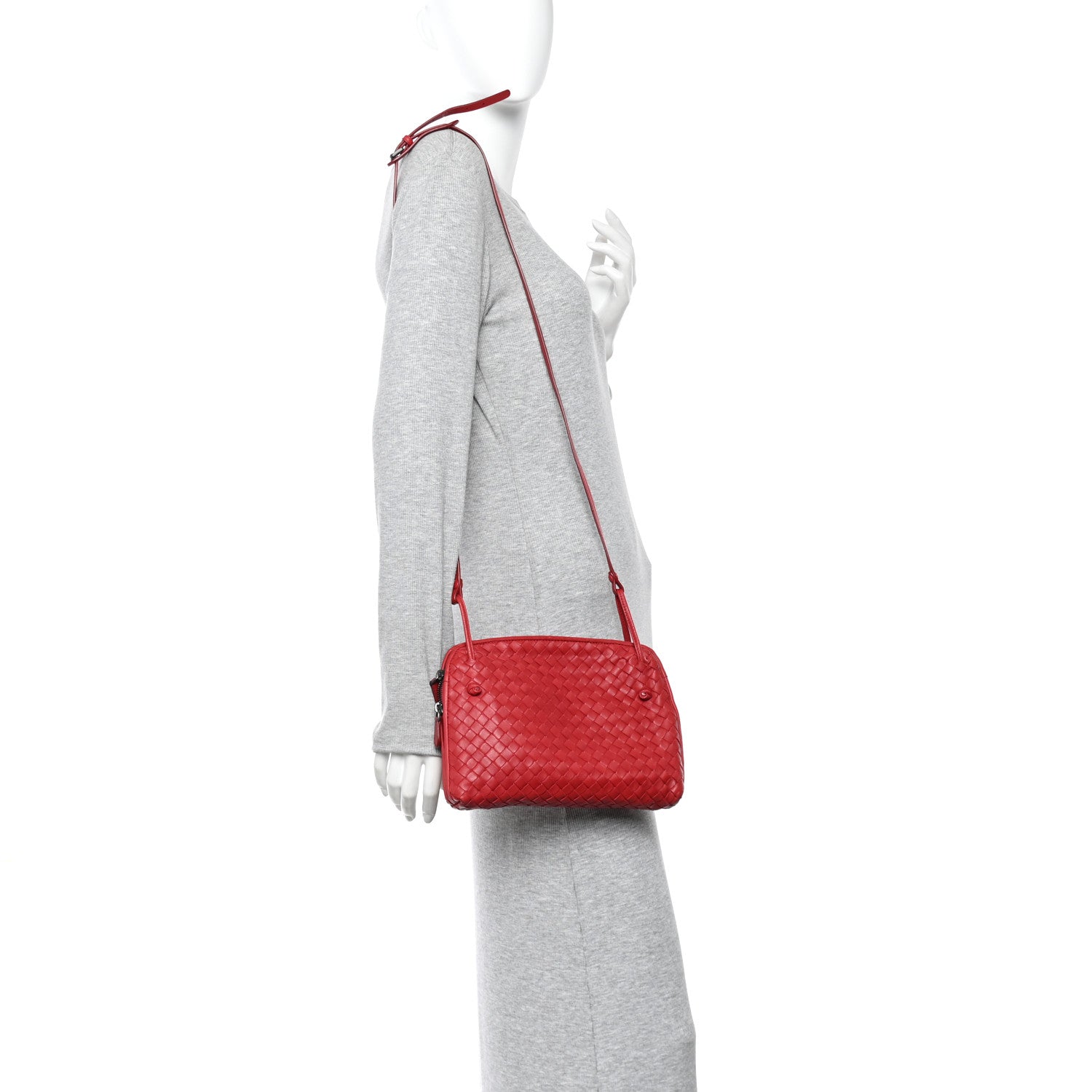 Bottega Veneta Nappa Intrecciato Nodini Crossbody Messenger Red 2 of 13