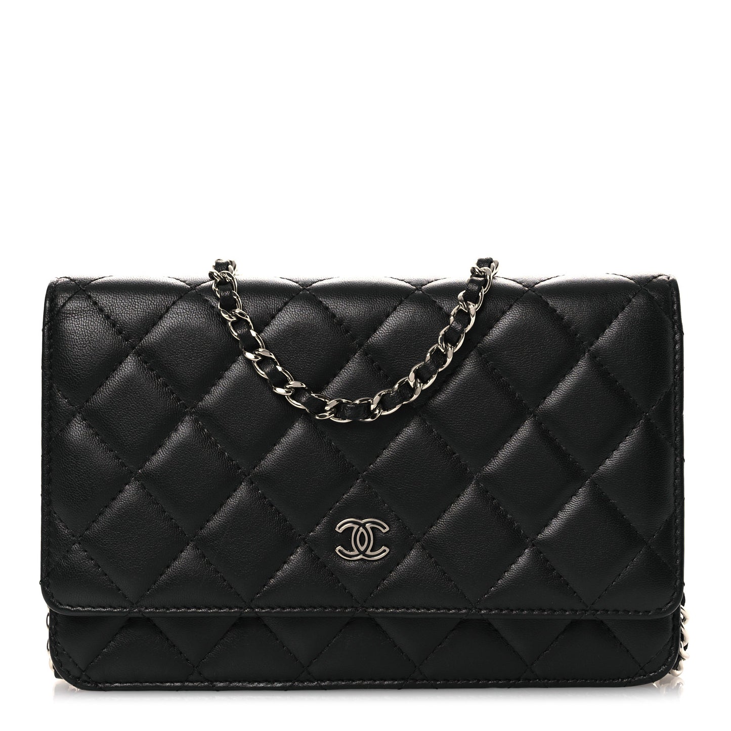 Lambskin Quilted Wallet On Chain WOC Black