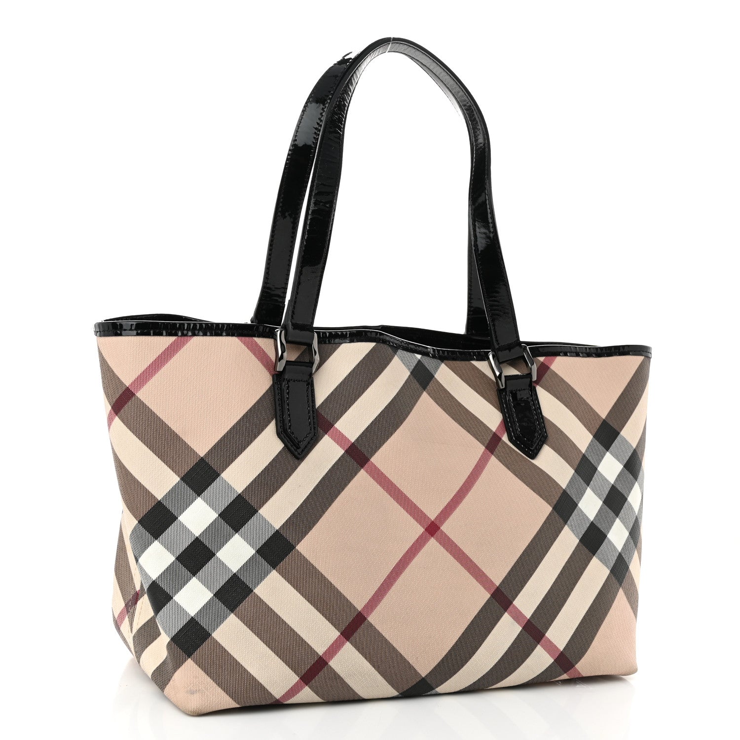 Burberry Patent Supernova Check Small Stanton Tote Black 3 of 9